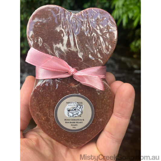 Rhubarb & Rose Geranium Essential Oil Heart Soaps